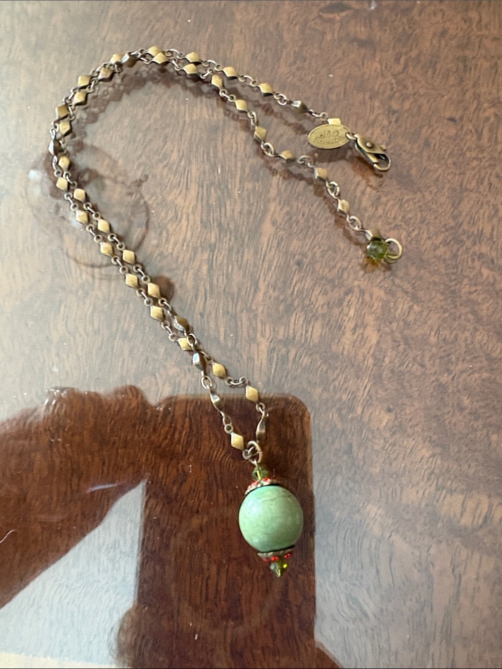 Vintage Green Bead Pendant Necklace - Women Jewelry